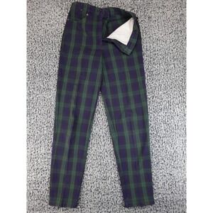 Zerres High Waisted Black Watch Plaid Slim Leg Trousers Green Navy Blue Size 26